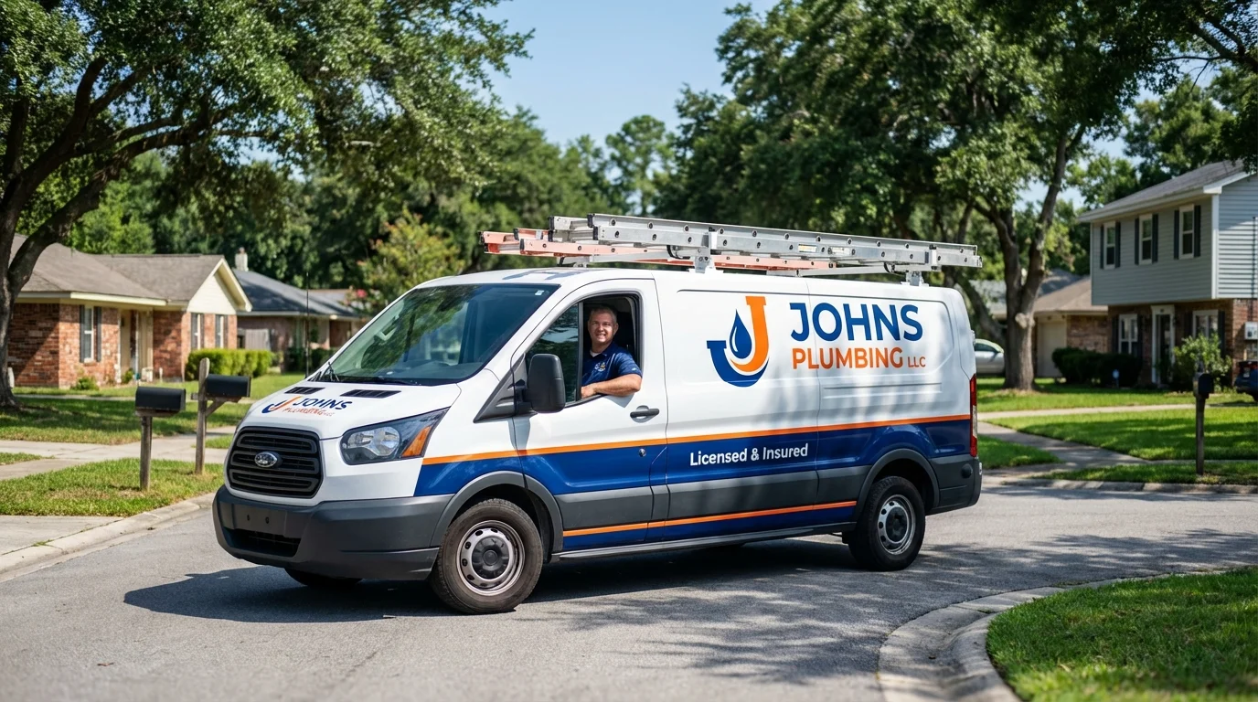 Johns Plumbing LLC service van in Leesburg, AL
