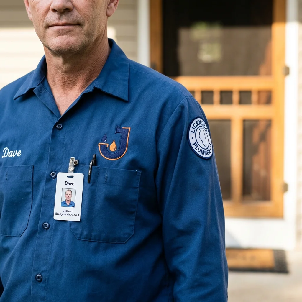 Licensed plumber showing ID badge in Leesburg, AL