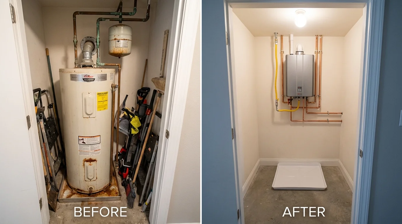 Tank water heater versus wall-mounted tankless unit comparison for Leesburg, AL homeowners