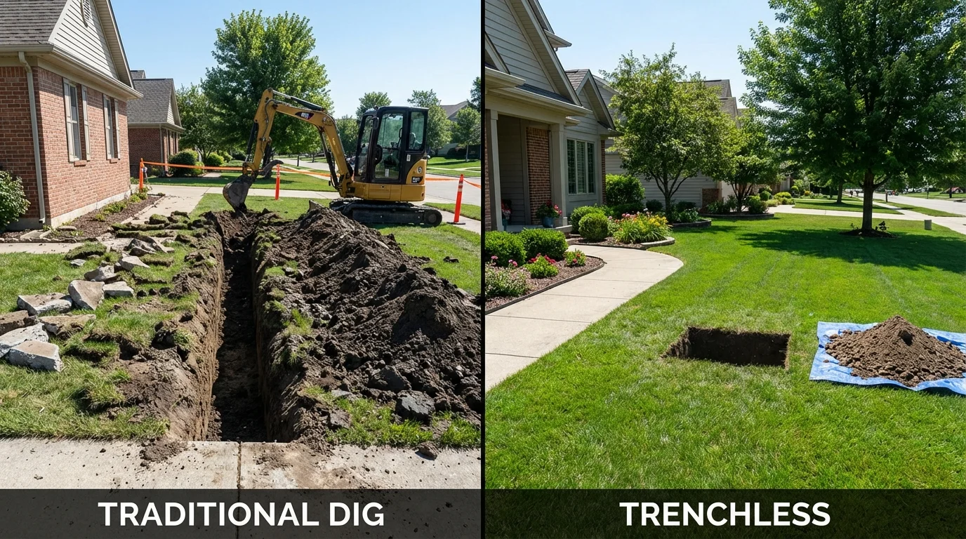 Trenchless sewer repair with minimal yard damage versus traditional excavation in Leesburg, AL